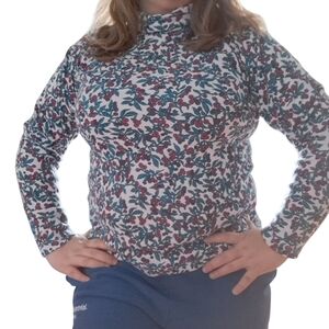 Vintage Floral Mock Neck Long Sleeve Top – Size L